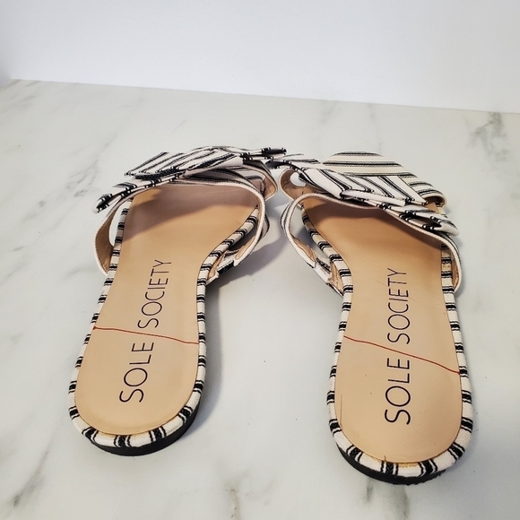 Sole society Slide Slip On Striped Matty Sandals with bow - Picture 4 of 8